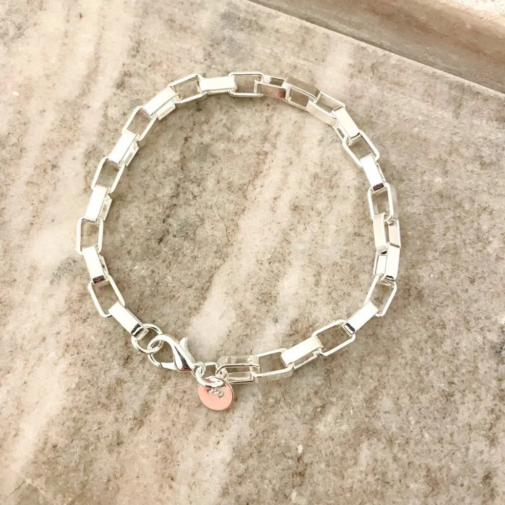 925 Sterling Silver Box Chain Bracelet Link Bracelet 8 inch Bracelet